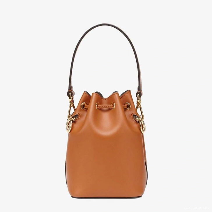 Affordable Mon In Brown Fendi Calf Bucket Mini Logo ROMA Leather Tresor Bag 0714